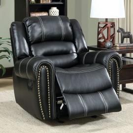 Black Leatherette with Nailhead Trim Recliner